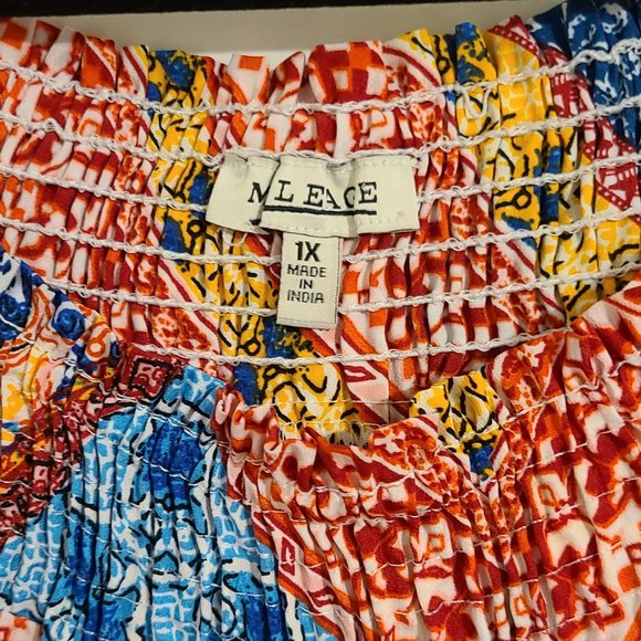 Mileage Boho Top Womens Sz 1X Colorful Patchwork Geometric Preppy Office Casual - Picture 4 of 7